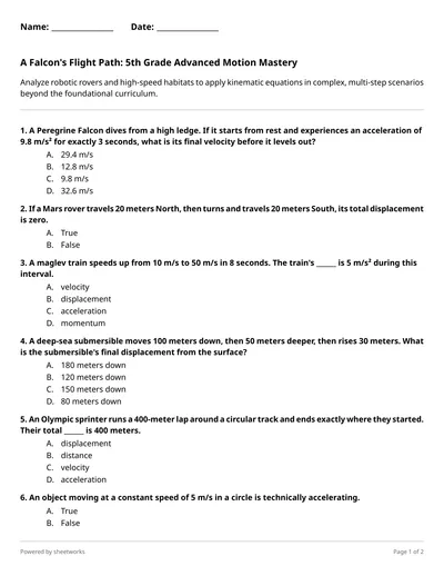 A Falcon's Flight Path: 5th Grade Advanced Motion Mastery - Free ...