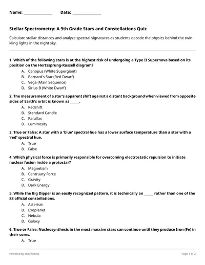 Stars & Constellations Worksheets | Sheetworks