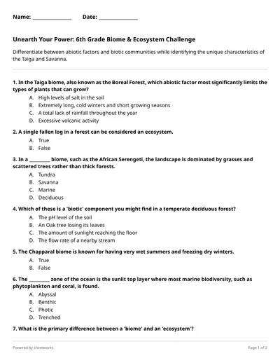 Ecosystems & Biomes Worksheets | Sheetworks