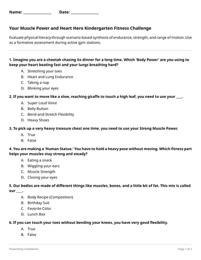 Your Muscle Power and Heart Hero Kindergarten Fitness Challenge Quiz ...