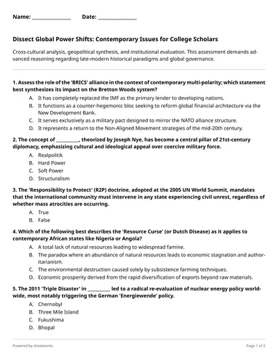 Contemporary World Issues Worksheets | Sheetworks