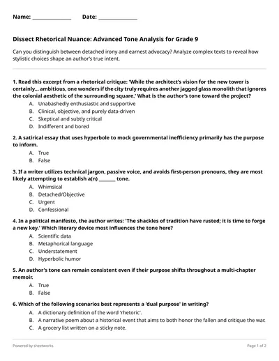 Dissect Rhetorical Nuance: Advanced Tone Analysis for Grade 9 - Free ...