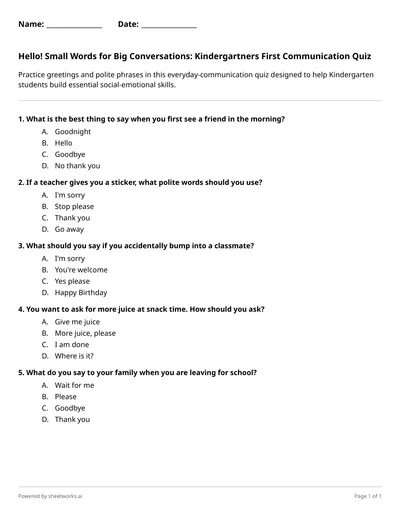 Hello! Small Words for Big Conversations: Kindergartners First ...