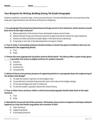 Your Blueprint for Writing: Building Strong 7th Grade Paragraphs - Free ...
