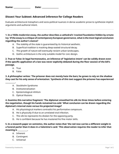 Inferences & Conclusions Worksheets | Sheetworks