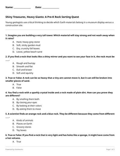 Shiny Treasures, Heavy Giants: A Pre-K Rock Sorting Quest - Free Hard ...