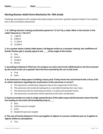 Forces & Newton's Laws Worksheets | Sheetworks