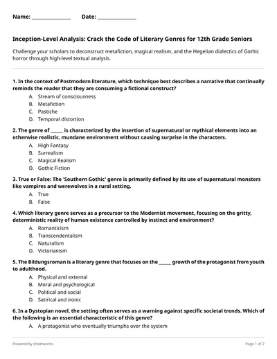 Literary Genres Worksheets | Sheetworks