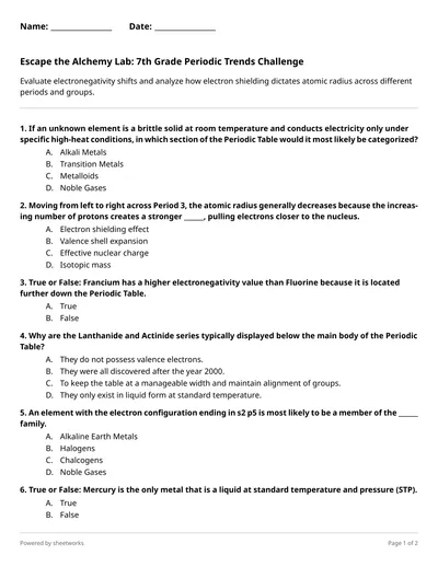 Periodic Table Worksheets | Sheetworks