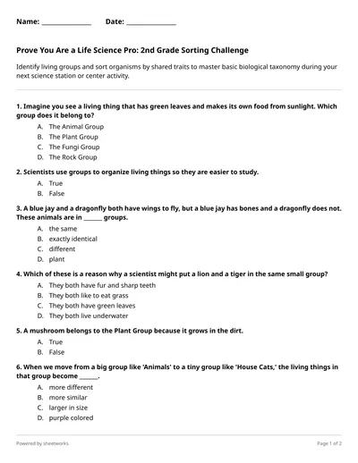 Prove You Are a Life Science Pro: 2nd Grade Sorting Challenge - Free ...
