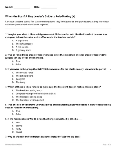 Who's the Boss? A Tiny Leader's Guide to Rule-Making (K) (Kindergarten ...