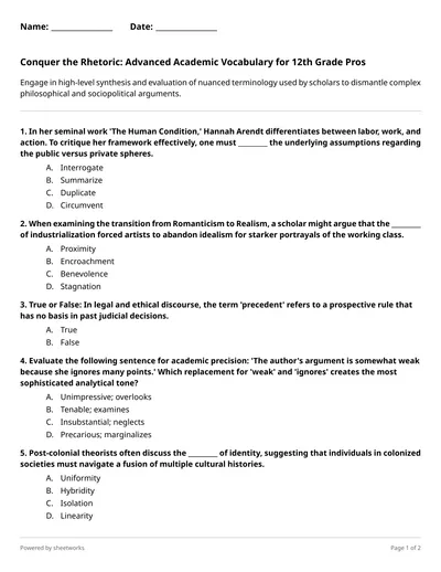 Academic Vocabulary Worksheets | Sheetworks