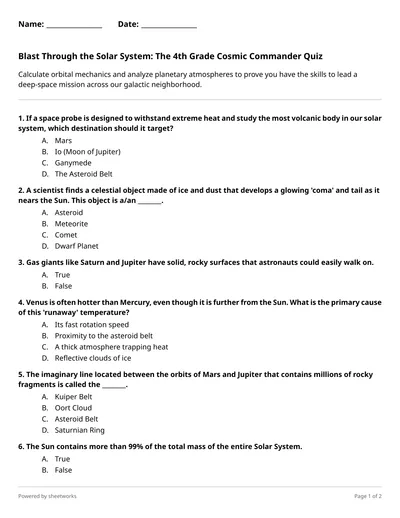 Blast Through the Solar System: The 4th Grade Cosmic Commander Quiz ...